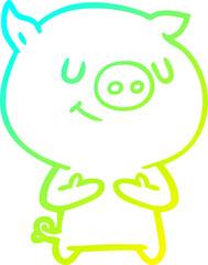 cold gradient line drawing happy cartoon pig