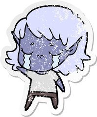 distressed sticker of a cartoon crying elf girl