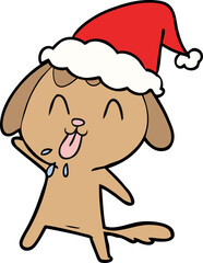 cute line drawing of a dog wearing santa hat