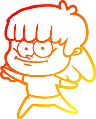 warm gradient line drawing cartoon smiling woman
