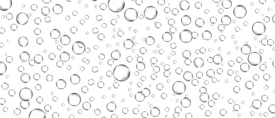 Fototapeta na wymiar Water bubbles set isolated on white background. Air water bubbles for soda effect, transparent backdrop, icon design, champagne bubbles, texture and wallpaper. Water drops pattern, vector illustration