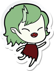 sticker of a cartoon laughing vampire girl