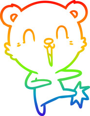 rainbow gradient line drawing happy cartoon polar bear kicking