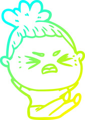 cold gradient line drawing cartoon angry woman