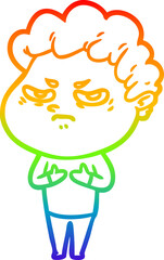 rainbow gradient line drawing cartoon angry man