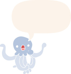 cartoon jellyfish and speech bubble in retro style