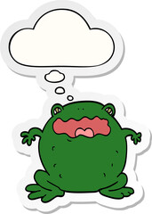 cartoon toad and thought bubble as a printed sticker