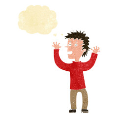 cartoon excited boy with thought bubble