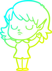 cold gradient line drawing cartoon elf girl