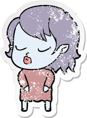 distressed sticker of a cute cartoon vampire girl