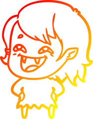 warm gradient line drawing cartoon laughing vampire girl