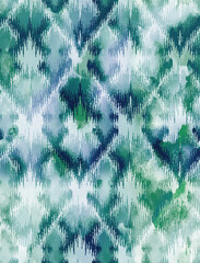 Diamond Geo Watercolor Wash Contemporary Painting with Paper Texture. Seamless Repeat Pattern Swatch Tile. Seamless Ikat Pattern
