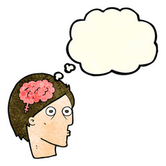 cartoon head with brain symbol with thought bubble
