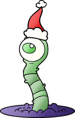 gradient cartoon of a alien swamp monster wearing santa hat