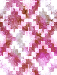 Diamond Geometric Watercolour Wash Contemporary Painting with Paper Texture. Seamless Repeat Pattern Swatch Tile. Seamless Ikat Pattern