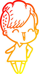 Obraz premium warm gradient line drawing happy cartoon hipster girl