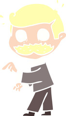 flat color style cartoon man with mustache making a point