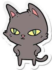 sticker of a cartoon cat with bright eyes