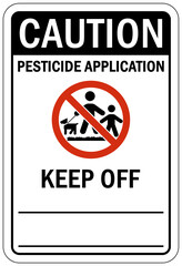 Pesticide application warning sign and labels keep off