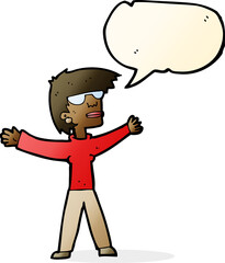 cartoon woman wearing glasses with speech bubble