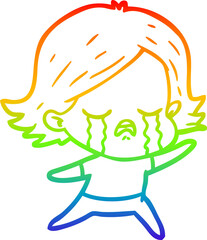 rainbow gradient line drawing cartoon girl crying