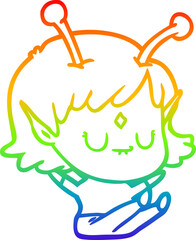 rainbow gradient line drawing cartoon alien girl