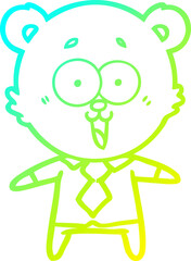cold gradient line drawing laughing teddy  bear cartoon in shirt and tie