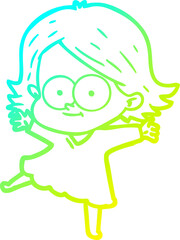 cold gradient line drawing happy cartoon girl