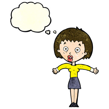 recommend clip art: cartoon woman shrugging shoulders with thought bubble