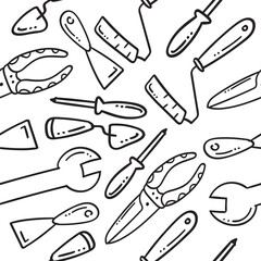 hand drawn construction tool seamless pattern