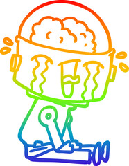 rainbow gradient line drawing cartoon crying robot