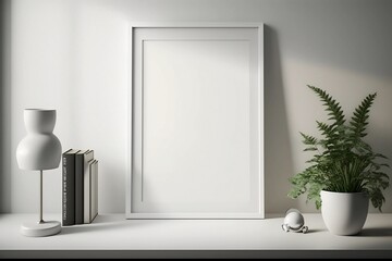 Blank Picture Frame on White Wall. Perfect Background for Room Decor