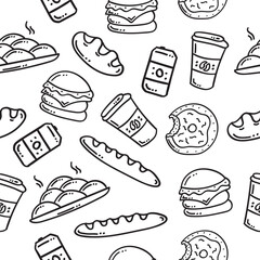 hand drawn food and beverage seamless pattern