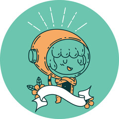 icon of tattoo style woman in astronaut suit