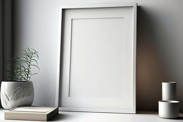 Blank Picture Frame on White Wall. Perfect Background for Room Decor