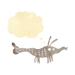 cartoon shrimp with thought bubble