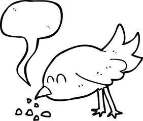 speech bubble cartoon bird pecking seeds