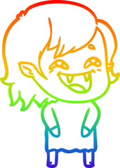 rainbow gradient line drawing cartoon laughing vampire girl