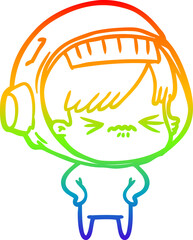 rainbow gradient line drawing cartoon astronaut woman