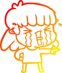 warm gradient line drawing cartoon woman in tears