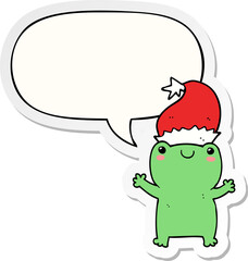 cute christmas frog and speech bubble sticker