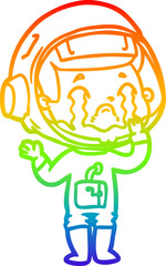 rainbow gradient line drawing cartoon crying astronaut
