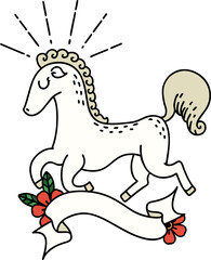 banner with tattoo style prancing stallion