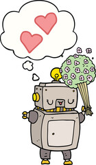 cartoon robot in love and thought bubble