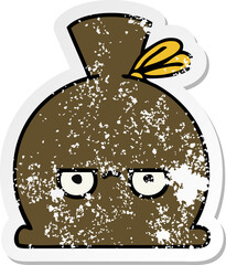 distressed sticker of a cute cartoon sack