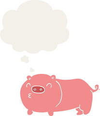 cartoon pig and thought bubble in retro style