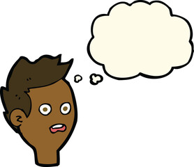 cartoon shocked man with thought bubble