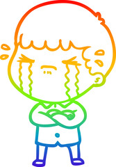 rainbow gradient line drawing cartoon man crying