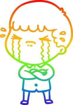 recommend clip art: rainbow gradient line drawing cartoon man crying