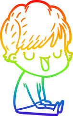 rainbow gradient line drawing cartoon woman talking
